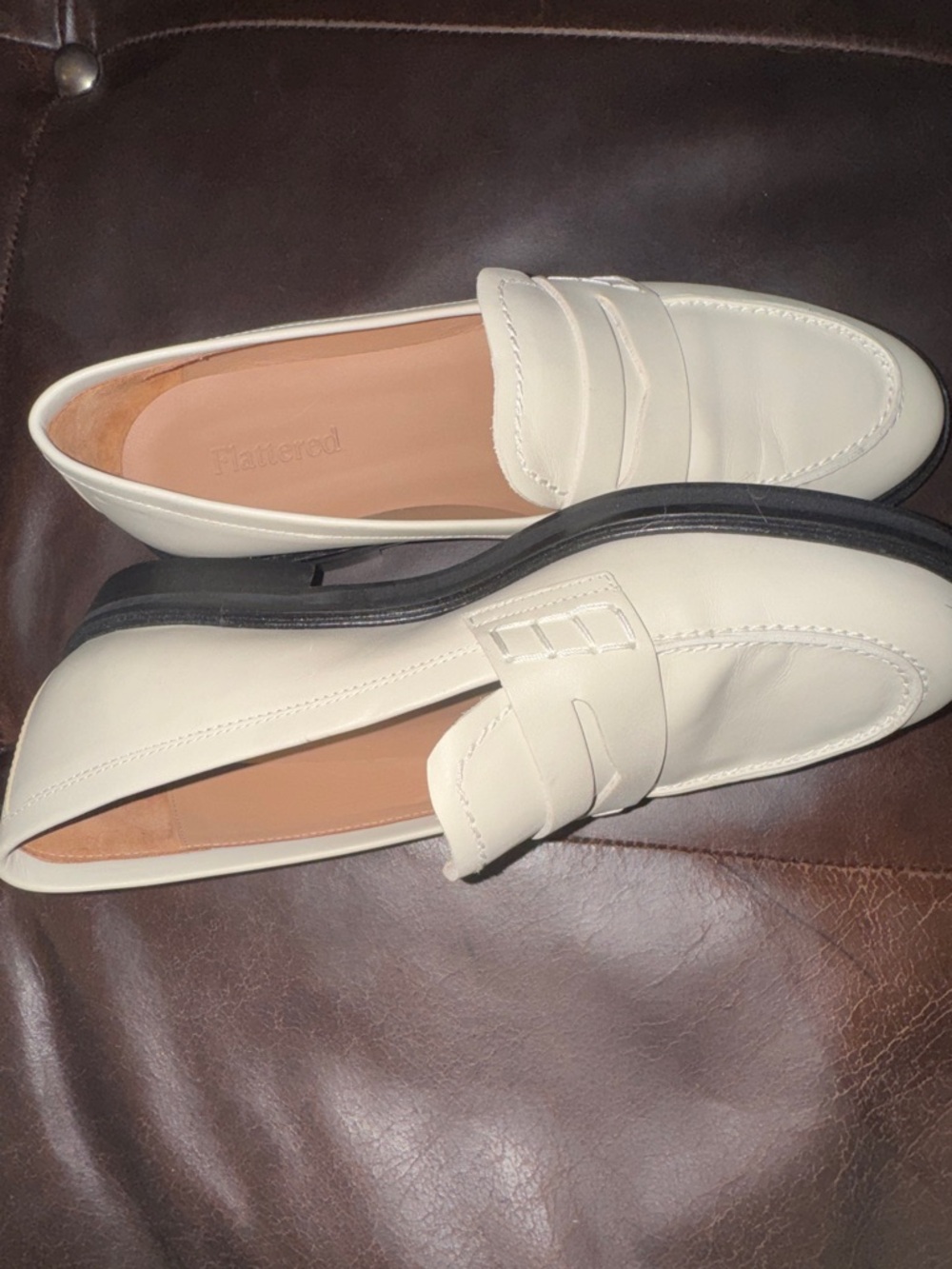 Flattered Cream Leather Penny Loafers - Women's Slip-On Flats - Picture 2 of 8